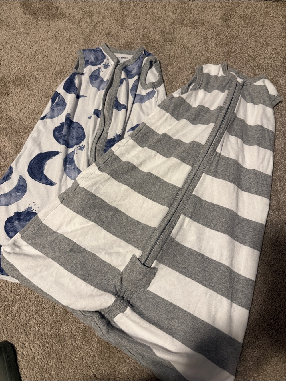 Burt's Bees Baby Gray & White Stripe and Blue Moon Sleep Sacks
